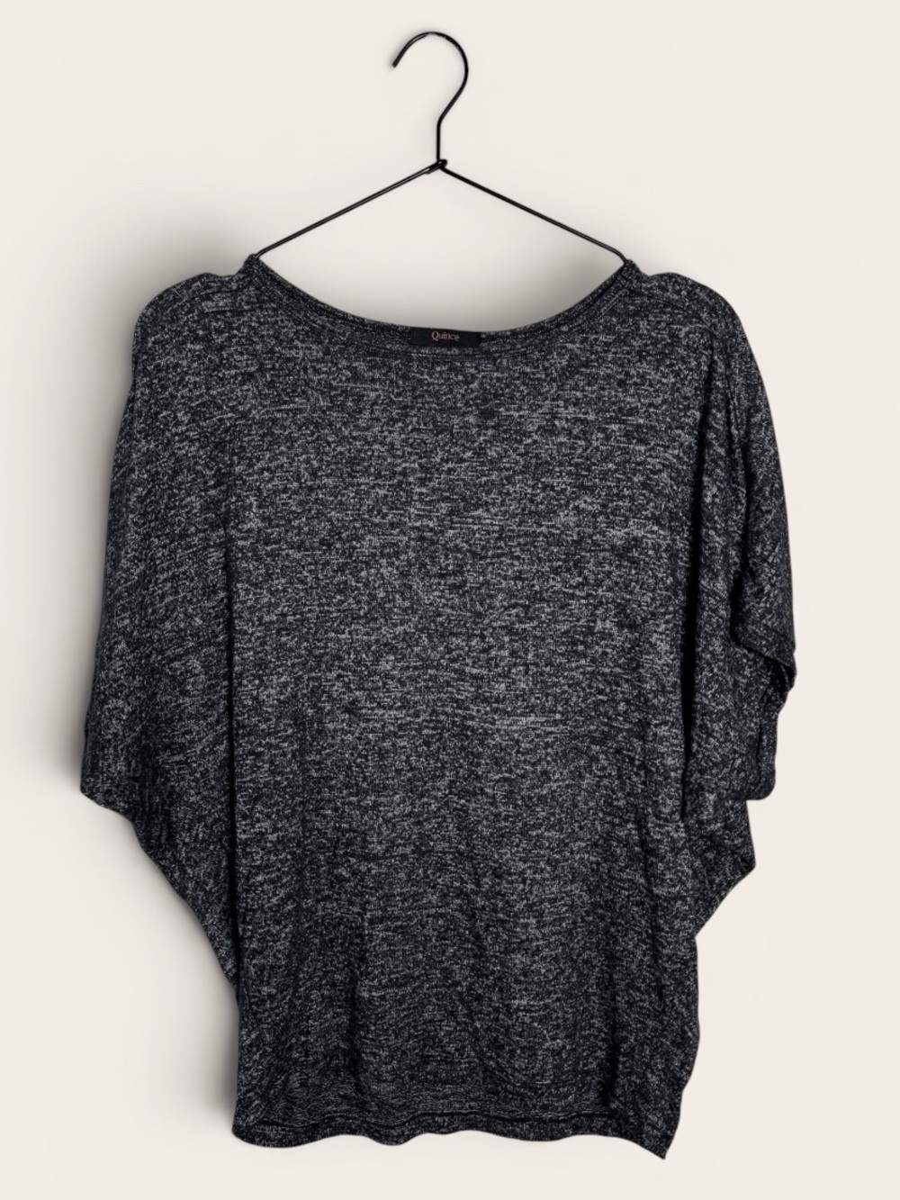 Quince Flow Knit Short Sleeve Blouse Heather Charcoal Gray Dolman Sleeve